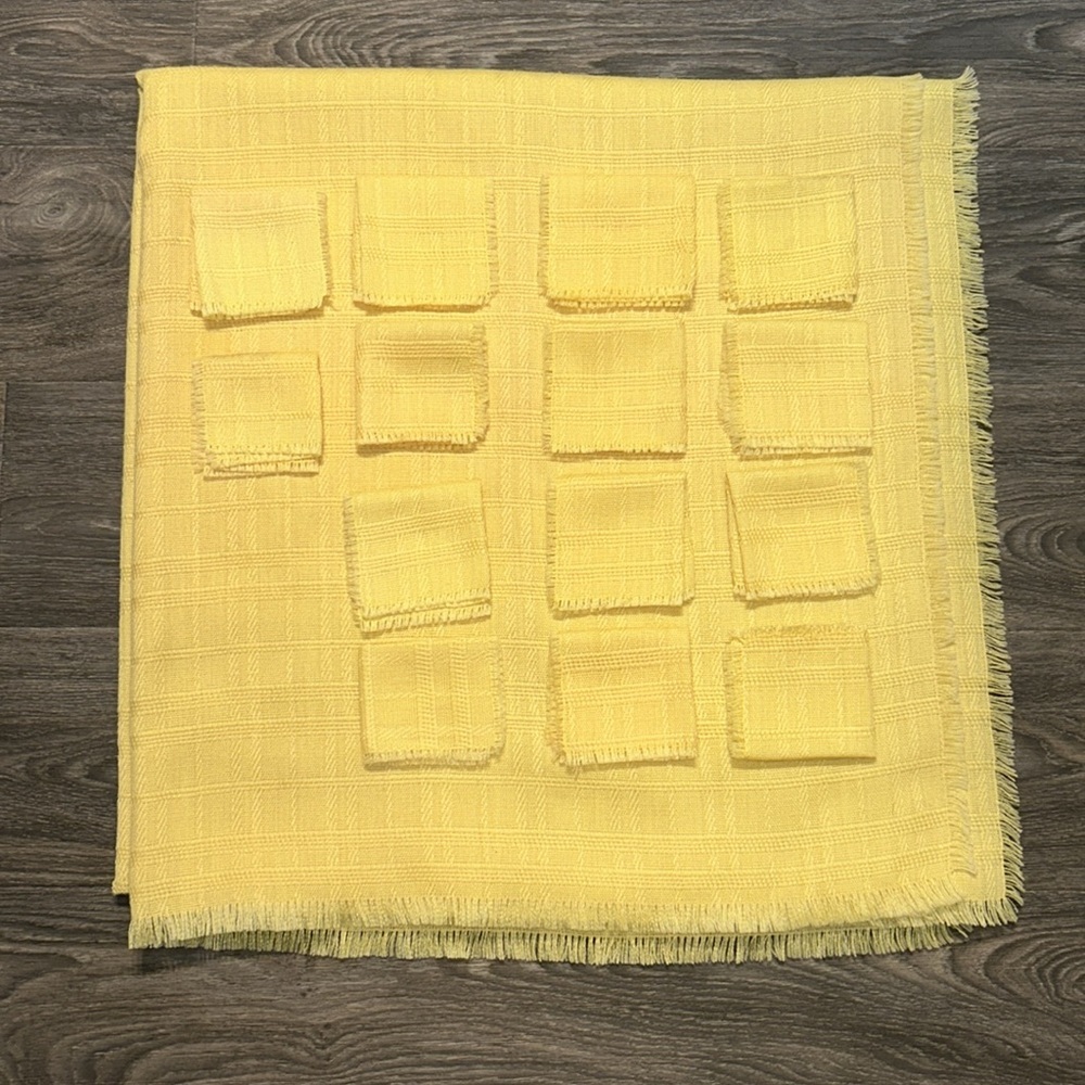 Boho Yellow Tablecloth Matching 14 Napkins Fringed Cotton Dining Decor Retro - Picture 2 of 9